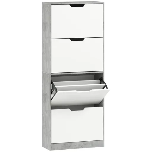 HOMCOM Scarpieră Economisitoare de Spațiu Modernă cu 4 Ante pentru 16 Perechi de Pantofi, 62.5x26x156 cm, Gri Ciment | Aosom Romania