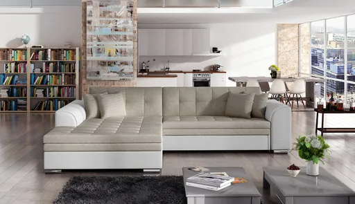 Coltar extensibil stanga 4 locuri, ELTAP, Sorento, 296x194x78 cm, lemn/poliester, bej/alb