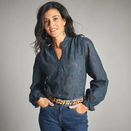 Bluză din dantelă florală cu volane