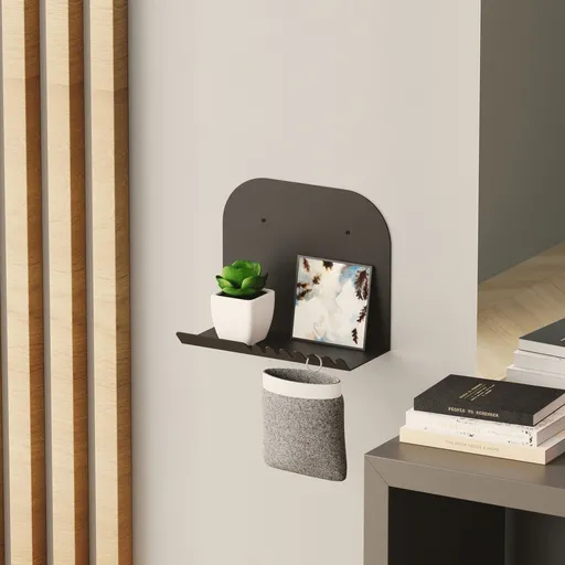 Raft de perete, Hanah Home, Short Pouch, 28x23x12 cm, Negru