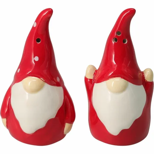 Solniță și piperniță de Crăciun din ceramică Spiriduș de Crăciun
