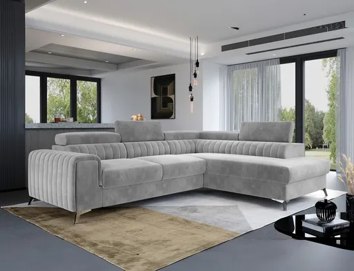 Coltar extensibil dreapta 4 locuri, ELTAP, Lau-41, Laurence, 278x205x92 cm, lemn/poliester, gri deschis