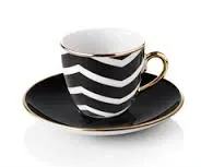 Set pentru servit cafea turcească 4 căni cu farfurioare, cu motiv cu valuri negre - Selamlique