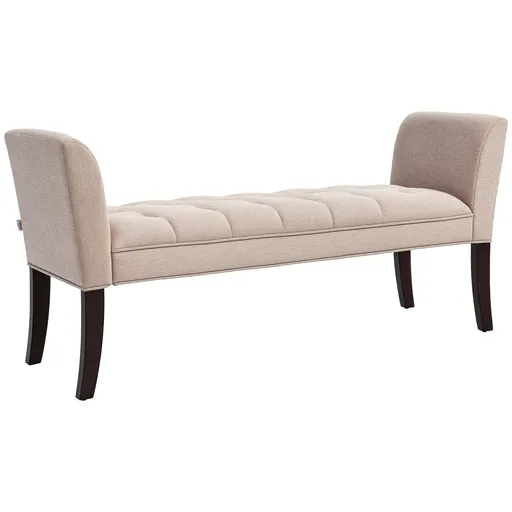 HOMCOM Capăt de Pat, Bancă Tapițată din Țesătură cu Căptușeală Groasă, Cotieră și Cadru din Lemn Masiv, 141x44x65 cm, Bej