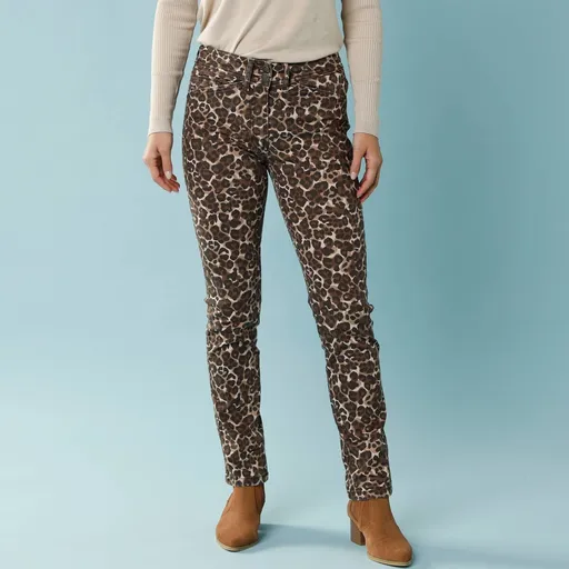 Pantaloni drepți cu imprimeu de blană animală, pentru o siluetă mai mică