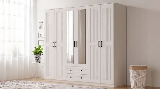 Dulap pentru haine, Hanah Home, Rb-075, 210x184x52 cm, Alb mat