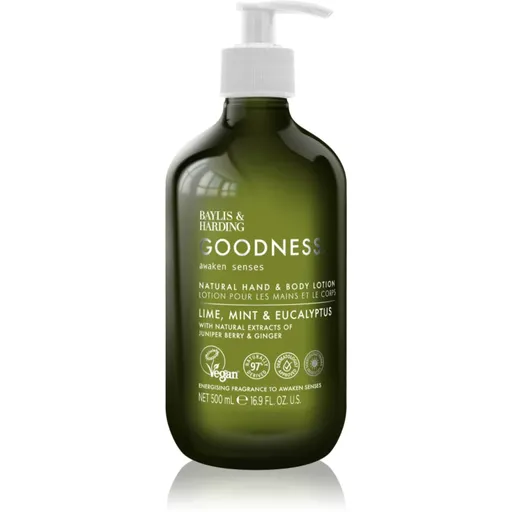 Baylis & Harding Goodness Awaken Senses Lapte de mâini și de corp cu efect revigorant parfum Lime, Mint & Eucalyptus 500 ml