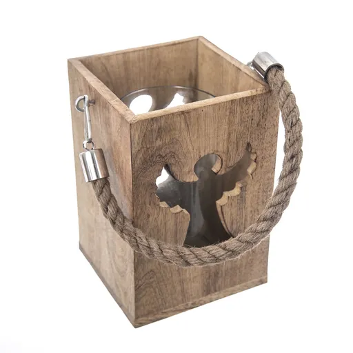 Suport suspendat pentru lumânări InDecor din lemn de mango Angel, 13,5 x 13,5 x 20 cm