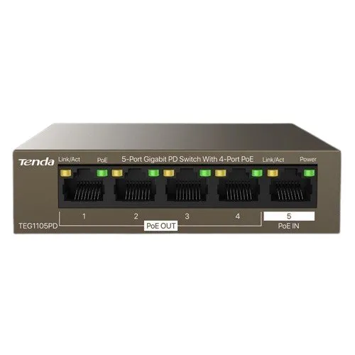 Switch TENDA TND-TEG1105PD, 4 porturi PoE OUT, 1 port PoE IN, Gigabit