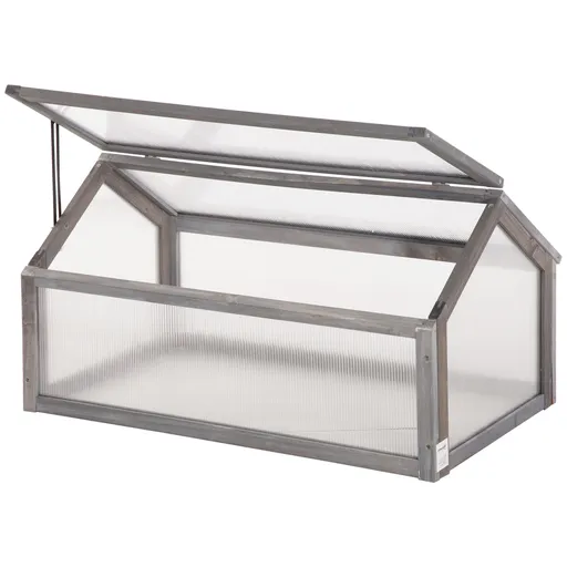 Outsunny Mini seră, Seră compactă din lemn, Plăci de policarbonat, Deschidere pentru ventilare, 90L x 52B x 49,5H cm, Gri | Aosom Romania