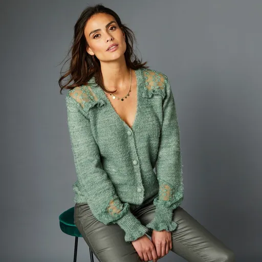 Pulover cu nasturi, cu tul brodat