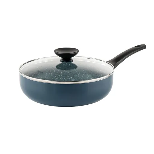 Tigaie adanca cu capac Luigi Ferrero Prima FR-2634L, 26x7.5 cm, 3.4 L, Acoperire antiaderenta cu efect de marmura, Capac sticla, Inductie, Albastru in