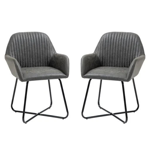 HOMCOM Set 2 Scaune Moderne Tapitate Imitație Piele Gri pentru Sufragerie Bucătărie sau Living 60x56.5x85cm | Aosom Romania