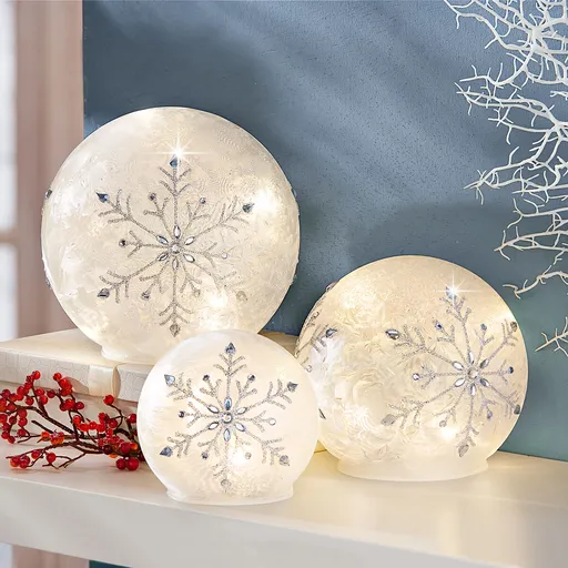 3 Sfere din sticlă LED, Fulgi de zăpadă