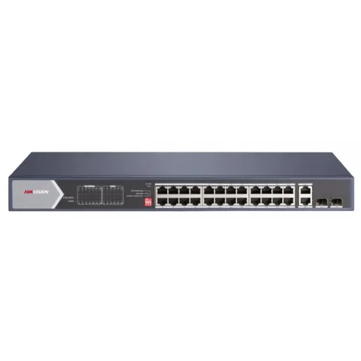 Switch 28 porturi Hikvision DS-3E0528HP-E, 4x Gigabit HiPoE, 2 Gigabit fibra