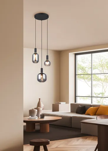 Lustra Diva, TRIO, 38.5x30x150 cm, 10W, 3x E27, metal, negru mat/argintiu