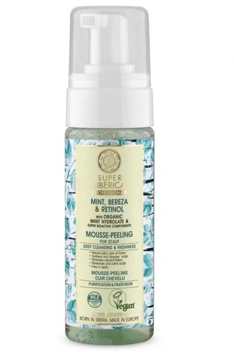 Natura Siberica Spumă peeling profesională pentru scalp Super Siberica – cu mentă, mesteacăn și retinol (Mousse-Peeling for Scalp) 170 ml