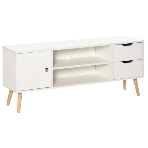 HOMCOM Mobilier Suport TV Modern din Lemn Alb, Mobilier Suport TV de Design pentru TV Max. 42" 120x28x44cm
