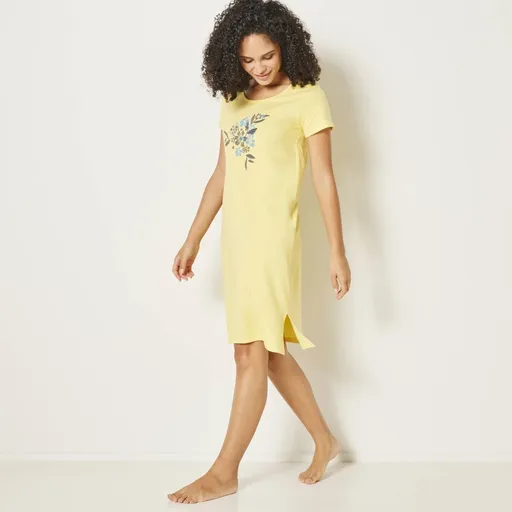 Cămașă de noapte cu mâneci scurte, imprimeu Flowers