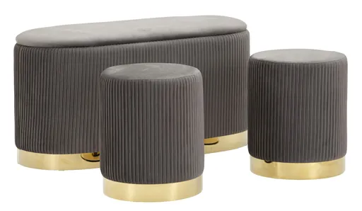 Mauro Ferretti  Banca Cu Depozitare Și Taburet Shopy Gri Set 3 Bucăți Cm 80X37X42-29X33 | Aosom Romania