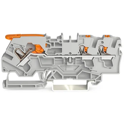 Bloc terminal 3 conductori, cu maneta si buton, 4 mm Wago 2104-5301, gri / buc