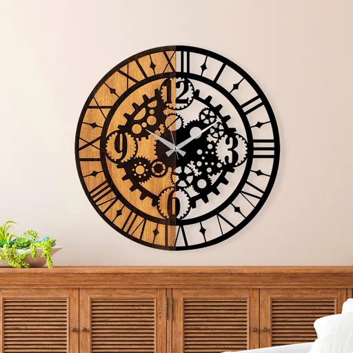 Ceas de perete, Wooden Clock, ø56 cm, Nuc / Negru