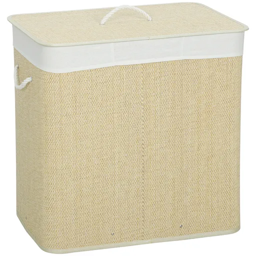 HOMCOM Coș pentru rufe murdare 144 L din bambus cu 3 compartimente mânere sac interior detașabil 60x40x60 cm crem | Aosom Romania