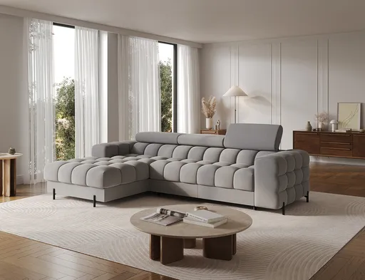 Coltar extensibil stanga 3 locuri ELTAP, LT-04SO, Felro, 285x181x93 cm, lemn/poliester, gri inchis