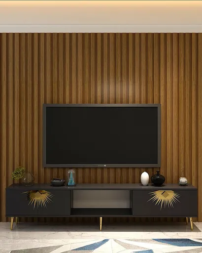 Comoda TV, Hanah Home, Nida, 150x40.6x29.6 cm, Antracit / Aur