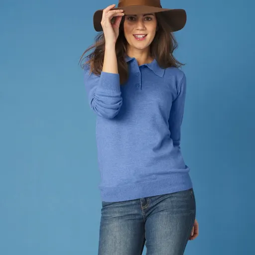 Pulover cu guler polo, lână de miel