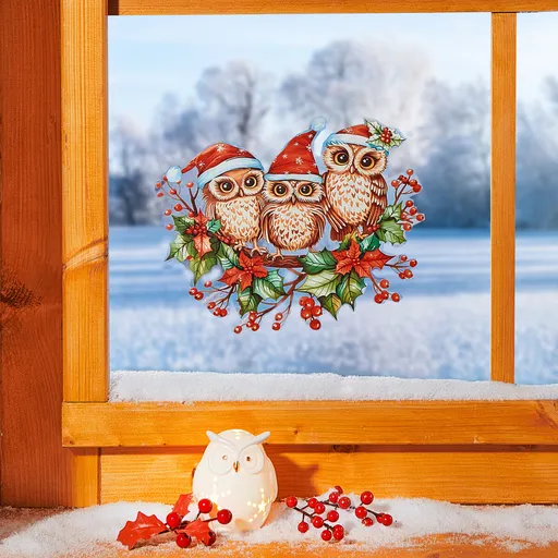 Tablou pentru fereastră Bufnițe de Crăciun