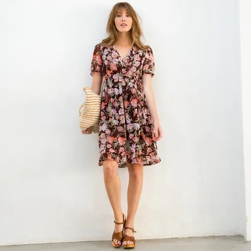 Rochie din voal cu decolteu încrucișat și imprimeu