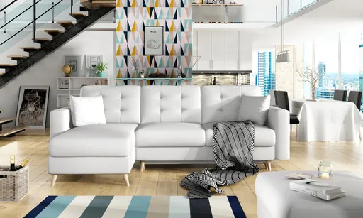 Coltar extensibil reversibil 3 locuri ELTAP, AsgL-07, Asgard, 248x162x93 cm, lemn/poliester, alb