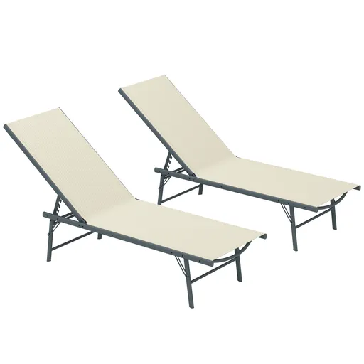 Outsunny Set de 2 șezlonguri pliabile din textilenă șezlong pentru grădină exterior reglabil 54 x 164 x 84 cm crem | Aosom Romania