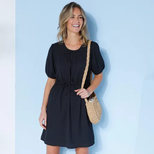 Rochie dreaptă de culoare solidă, crep reciclat (**)