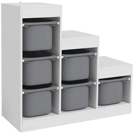 AIYAPLAY Raft Portabil pentru Jucării cu 3 Niveluri și 6 Coșulețe, Mobilier pentru Camera Copiilor, 96x38,5x90 cm, Gri | Aosom Romania