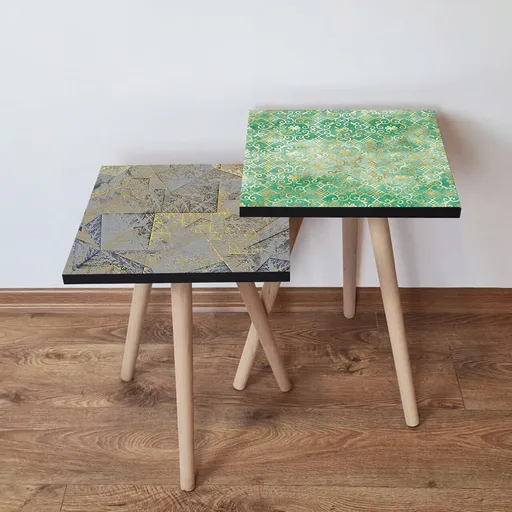 Set masute 2 piese, Hanah Home, 2Shp500, Gri / Verde / Auriu