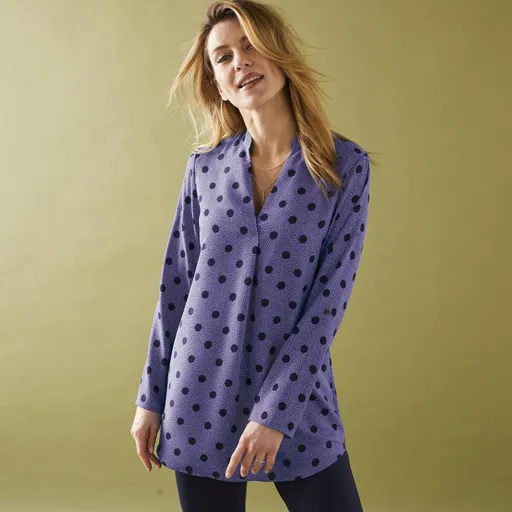 Bluză lungă din crep cu imprimeu cu buline