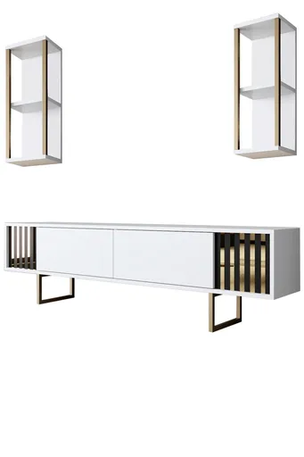 Set mobilier living, Hanah Home, Gold Line, Alb/Auriu