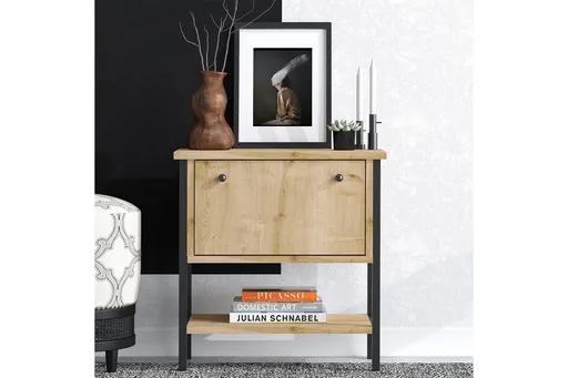 Noptiera, Hanah Home, Valery, 55x57x31 cm, Stejar safir / negru