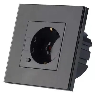 Priza smart simpla 16A cu rama din sticla , negru V-TAC SKU-8797