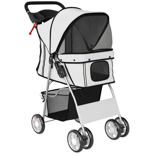 PawHut Cărucior pliabil pentru câini Buggy cu bandă reflectorizantă Coș de depozitare Pernă pentru câini mici până la 10 kg 77x44x102 cm Gri | Aosom R
