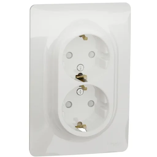 Priza dubla cu CP+obturator Schneider Noua Unica NU206718, alb