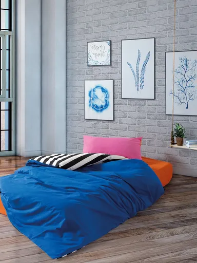 Lenjerie de pat pentru o persoana, L'essentiel Maison, Dusk, Albastru / Alb / Negru