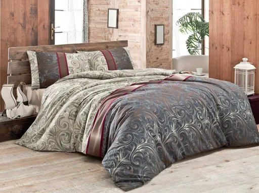 Set lenjerie de pat pentru o persoana Single XL (DE), 2 piese, L'essentiel Maison, Hürrem v2, Crem / Negru / Gri / Roșu Claret / Alb