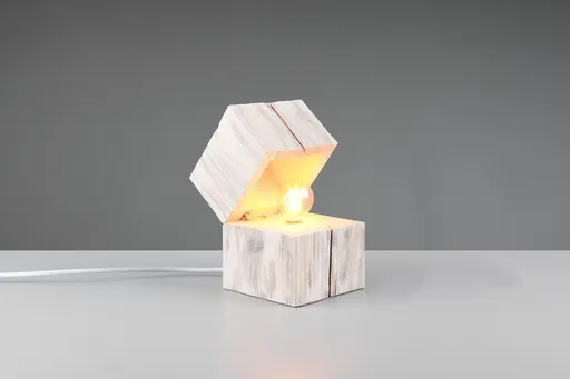 Lampa de masa Treasure, TRIO, 12x12x16 cm, 2W, 1x E14, lemn, alb