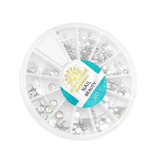 Set 12 Decoratiuni Unghii, Global Fashion, Carusel, Cristale, Argintiu