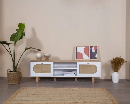 Comoda TV, Hanah Home, Bohem, 55x180x41 cm, Alb / Stejar