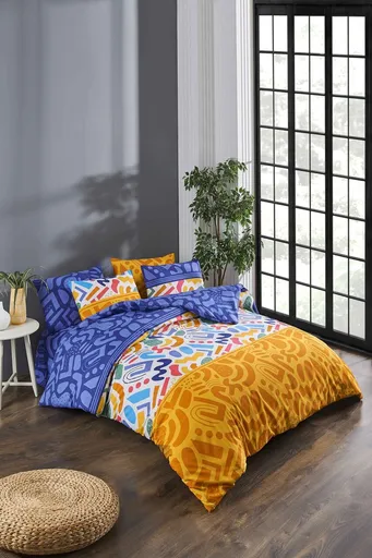 Lenjerie de pat dubla, L'essentiel Maison, Doodle Fitted, Multicolor