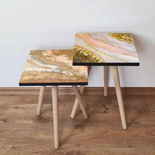 Set masute 2 piese, Hanah Home, 2Shp423, Somon / Auriu / Alb / Roz